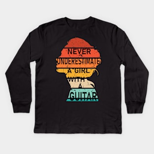 Never Underestimate a Girl with a Guitar Kids Long Sleeve T-Shirt